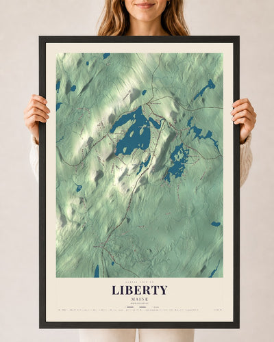 Liberty, Maine map print - 24 x 36 black Ayous wood frame