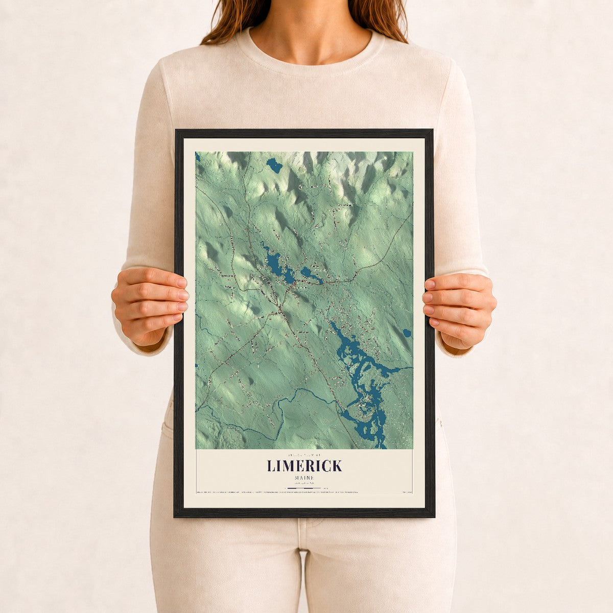Limerick, Maine map print - 12 x 18 black Ayous wood frame