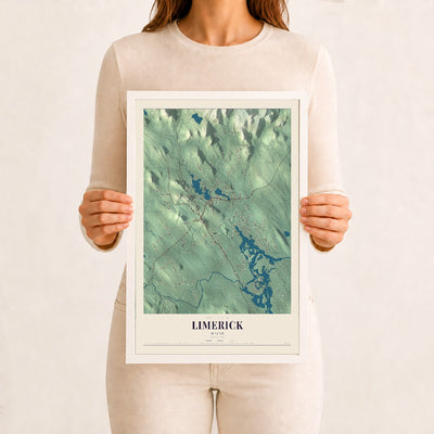 Limerick, Maine map print - 12 x 18 white Ayous wood frame