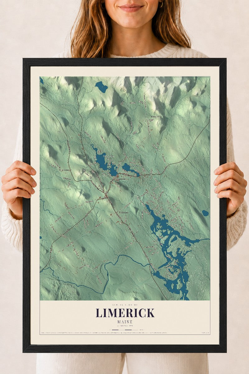 Limerick, Maine map print - 18 x 24 black Ayous wood frame