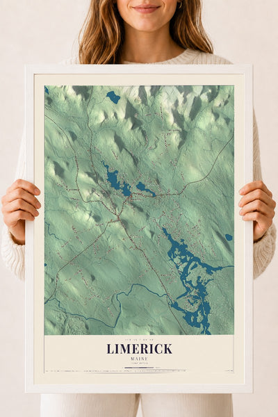 Limerick, Maine map print - 18 x 24 white Ayous wood frame