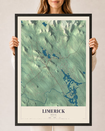 Limerick, Maine map print - 24 x 36 black Ayous wood frame