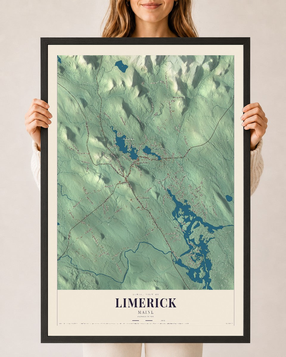 Limerick, Maine map print - 24 x 36 black Ayous wood frame