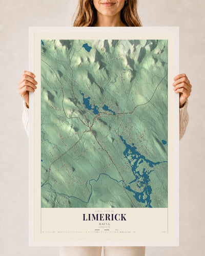 Limerick, Maine map print - 24 x 36 white Ayous wood frame