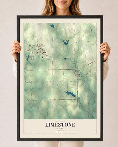 Limestone, Maine map print - 24 x 36 black Ayous wood frame