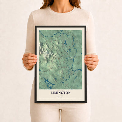 Limington, Maine map print - 12 x 18 black Ayous wood frame