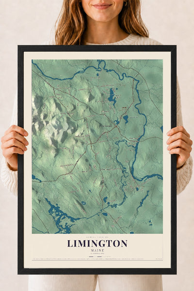 Limington, Maine map print - 18 x 24 black Ayous wood frame