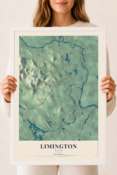 Limington, Maine map print - 18 x 24 white Ayous wood frame