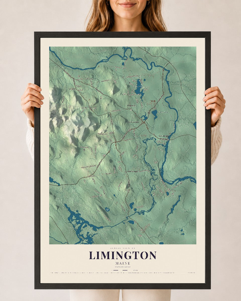 Limington, Maine map print - 24 x 36 black Ayous wood frame