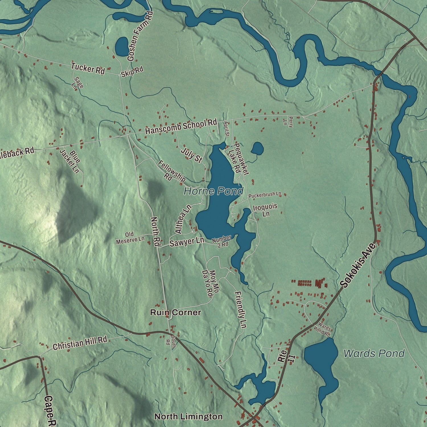 Terrain and local geography detail from the Limington, Maine map