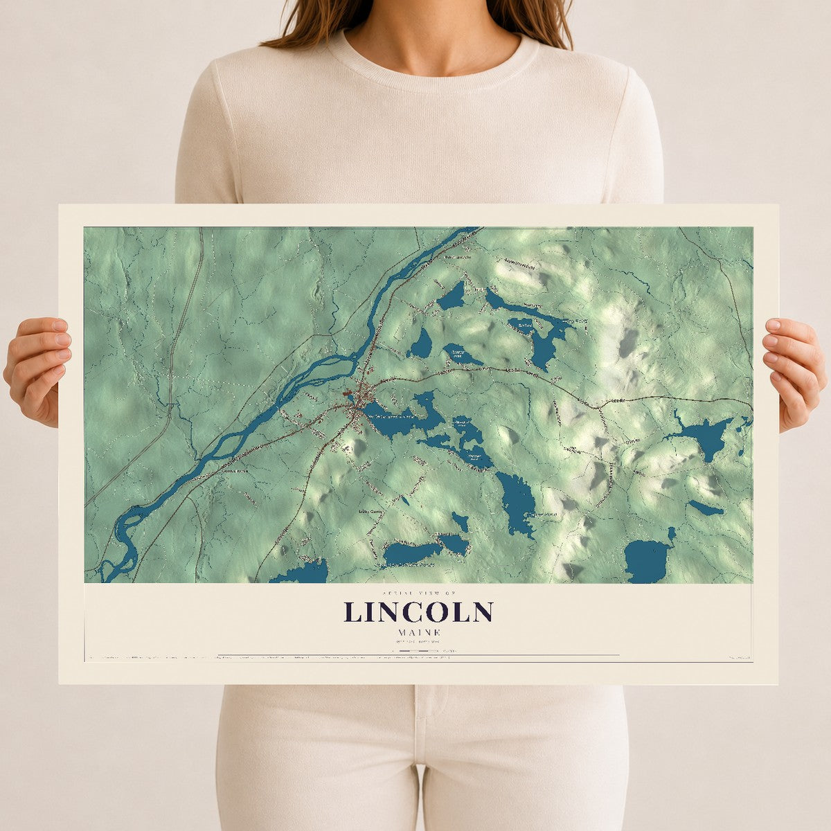 Lincoln, Maine map print - 12 x 18 archival matte print