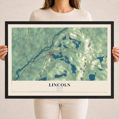 Lincoln, Maine map print - 18 x 24 black Ayous wood frame