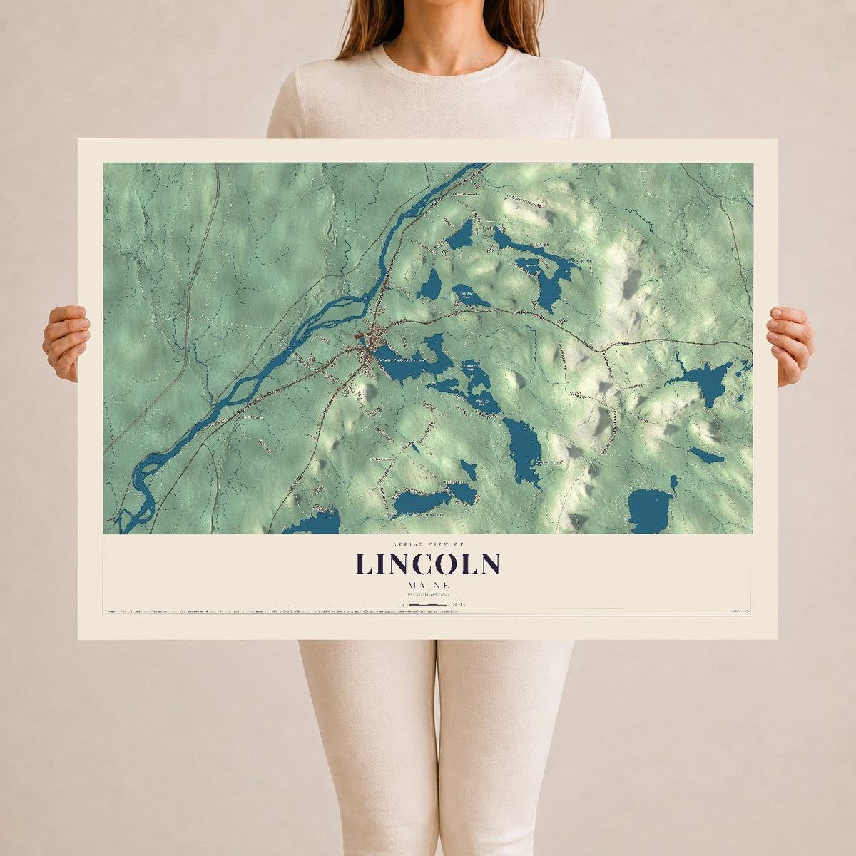 Lincoln, Maine map print - 24 x 36 archival matte print