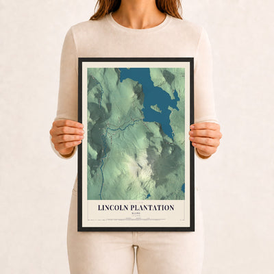 Lincoln Plantation, Maine map print - 12 x 18 black Ayous wood frame