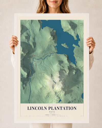 Lincoln Plantation, Maine map print - 24 x 36 white Ayous wood frame