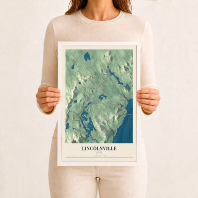 Lincolnville, Maine map print - 12 x 18 white Ayous wood frame
