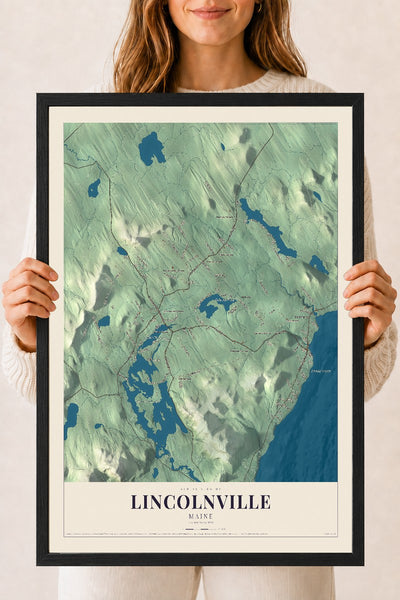 Lincolnville, Maine map print - 18 x 24 black Ayous wood frame