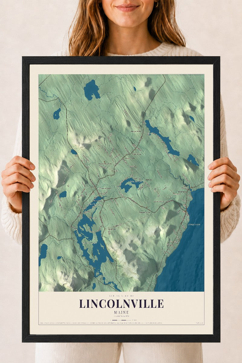 Lincolnville, Maine map print - 18 x 24 black Ayous wood frame