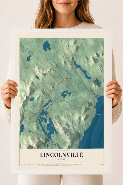 Lincolnville, Maine map print - 18 x 24 white Ayous wood frame