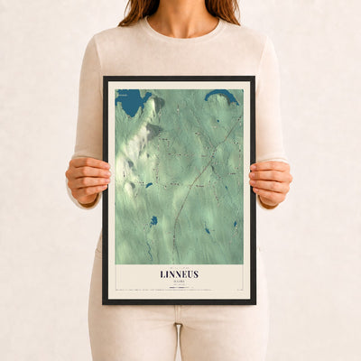 Linneus, Maine map print - 12 x 18 black Ayous wood frame
