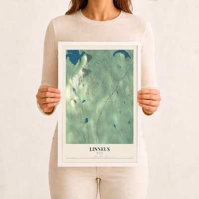 Linneus, Maine map print - 12 x 18 white Ayous wood frame