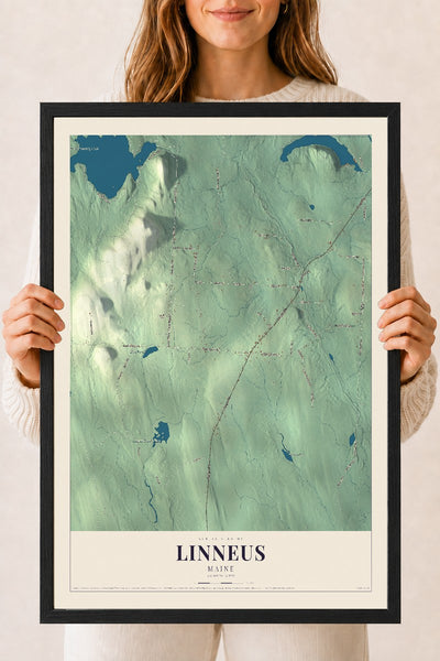 Linneus, Maine map print - 18 x 24 black Ayous wood frame