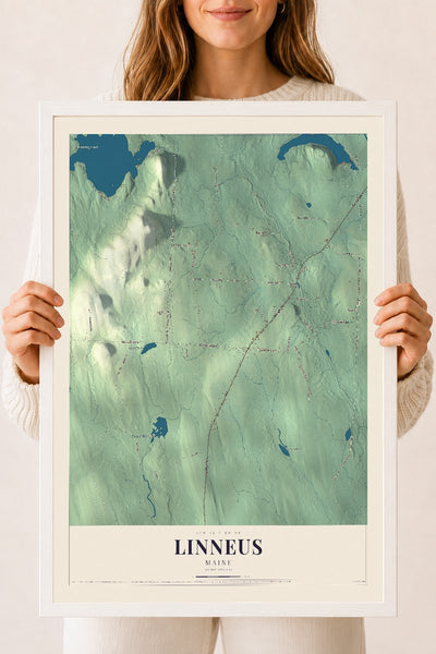 Linneus, Maine map print - 18 x 24 white Ayous wood frame