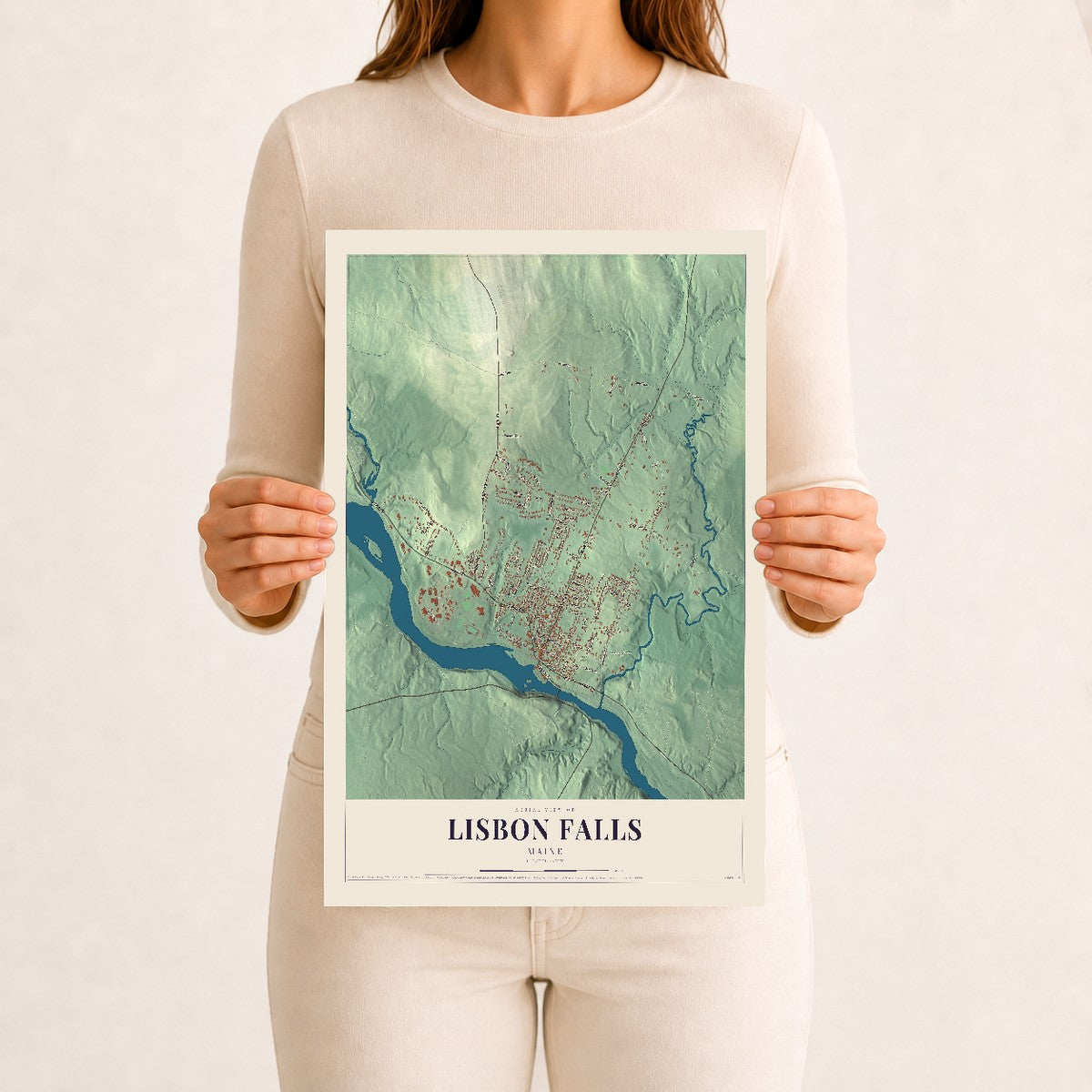 Lisbon Falls, Maine map print - 12 x 18 archival matte print