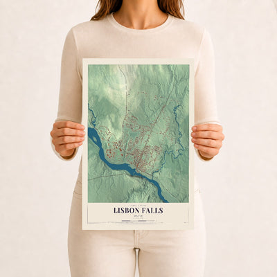 Lisbon Falls, Maine map print - 12 x 18 archival matte print