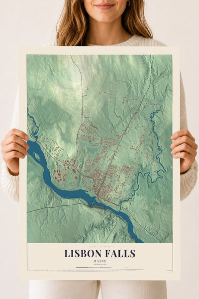 Lisbon Falls, Maine map print - 18 x 24 archival matte print