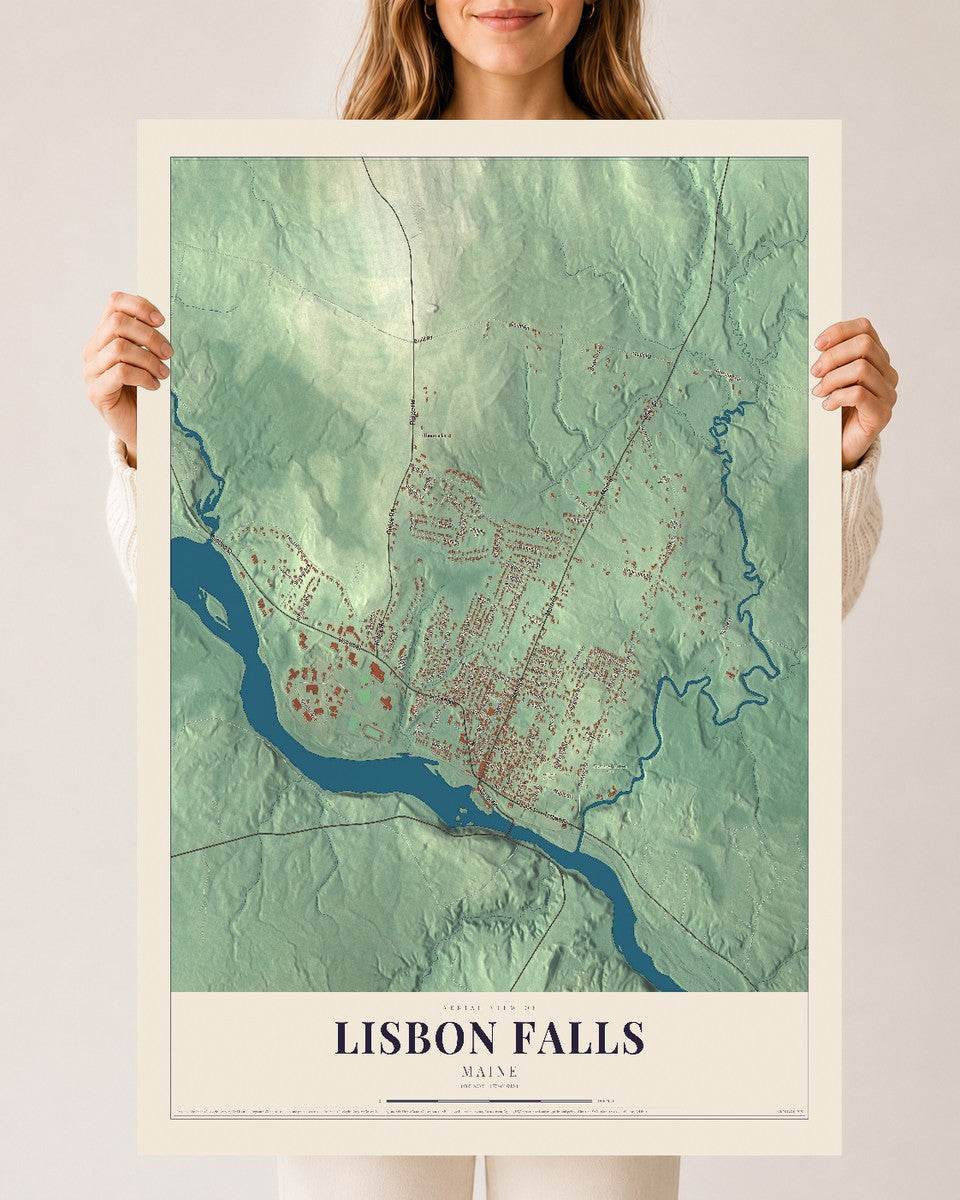 Lisbon Falls, Maine map print - 24 x 36 archival matte print