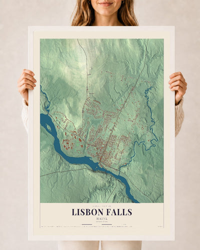 Lisbon Falls, Maine map print - 24 x 36 white Ayous wood frame