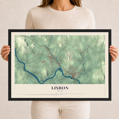 Lisbon, Maine map print - 12 x 18 black Ayous wood frame