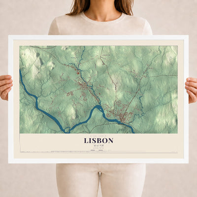 Lisbon, Maine map print - 18 x 24 white Ayous wood frame