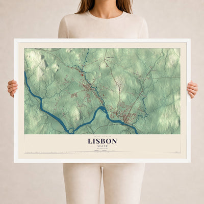 Lisbon, Maine map print - 24 x 36 white Ayous wood frame