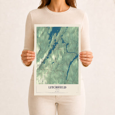 Litchfield, Maine map print - 12 x 18 archival matte print