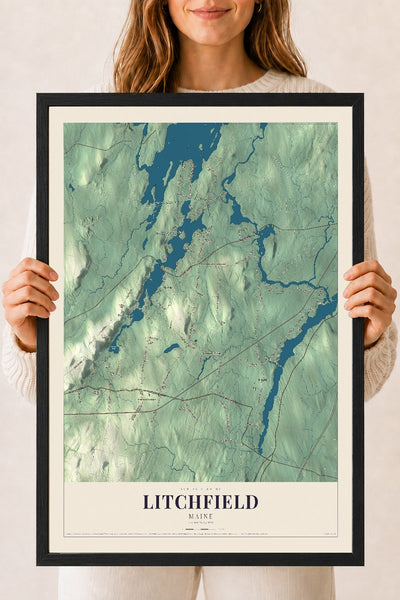 Litchfield, Maine map print - 18 x 24 black Ayous wood frame