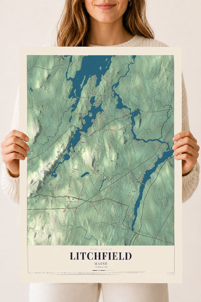 Litchfield, Maine map print - 18 x 24 archival matte print