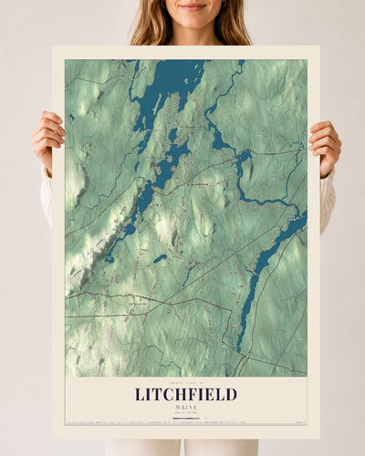 Litchfield, Maine map print - 24 x 36 archival matte print