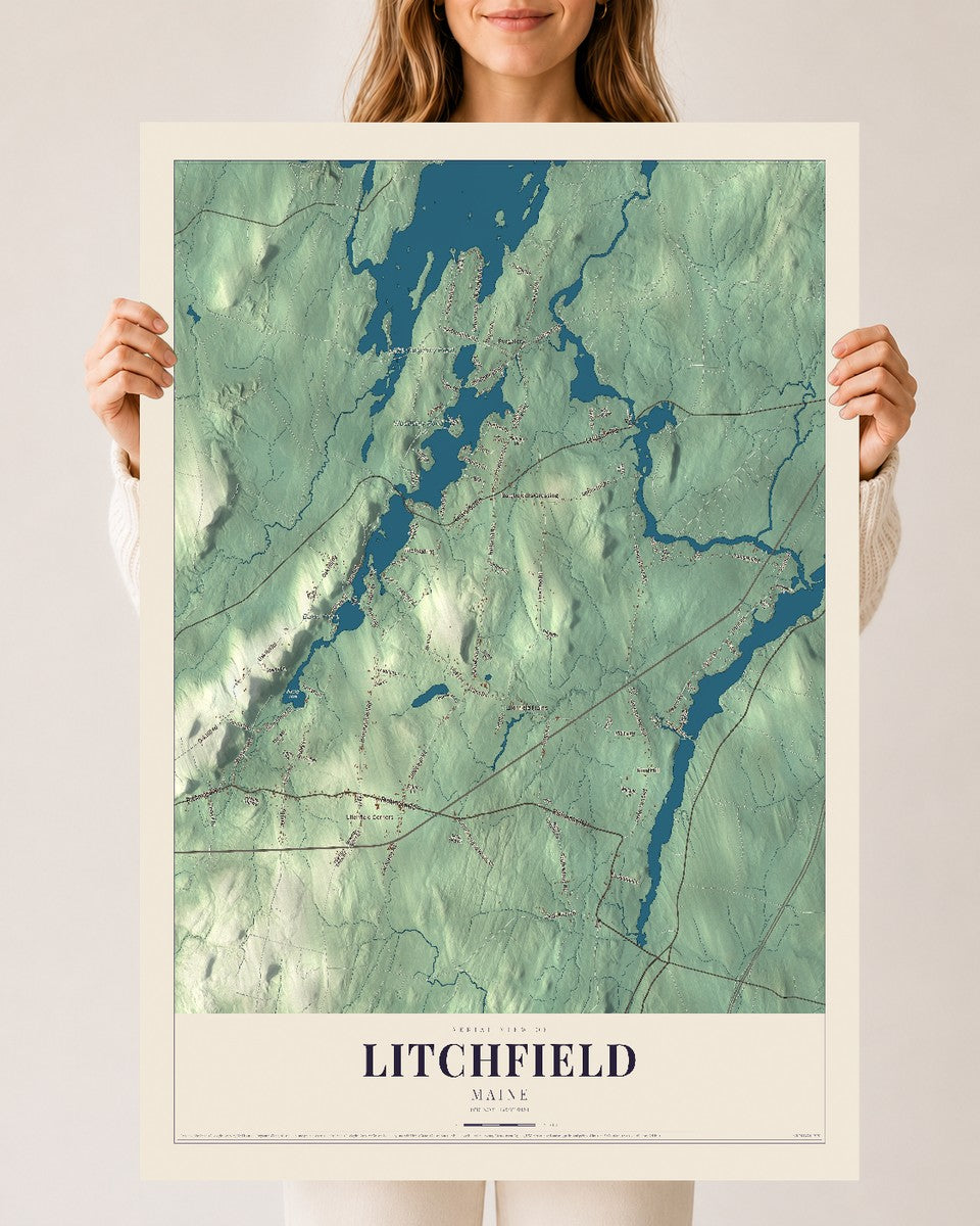 Litchfield, Maine map print - 24 x 36 archival matte print