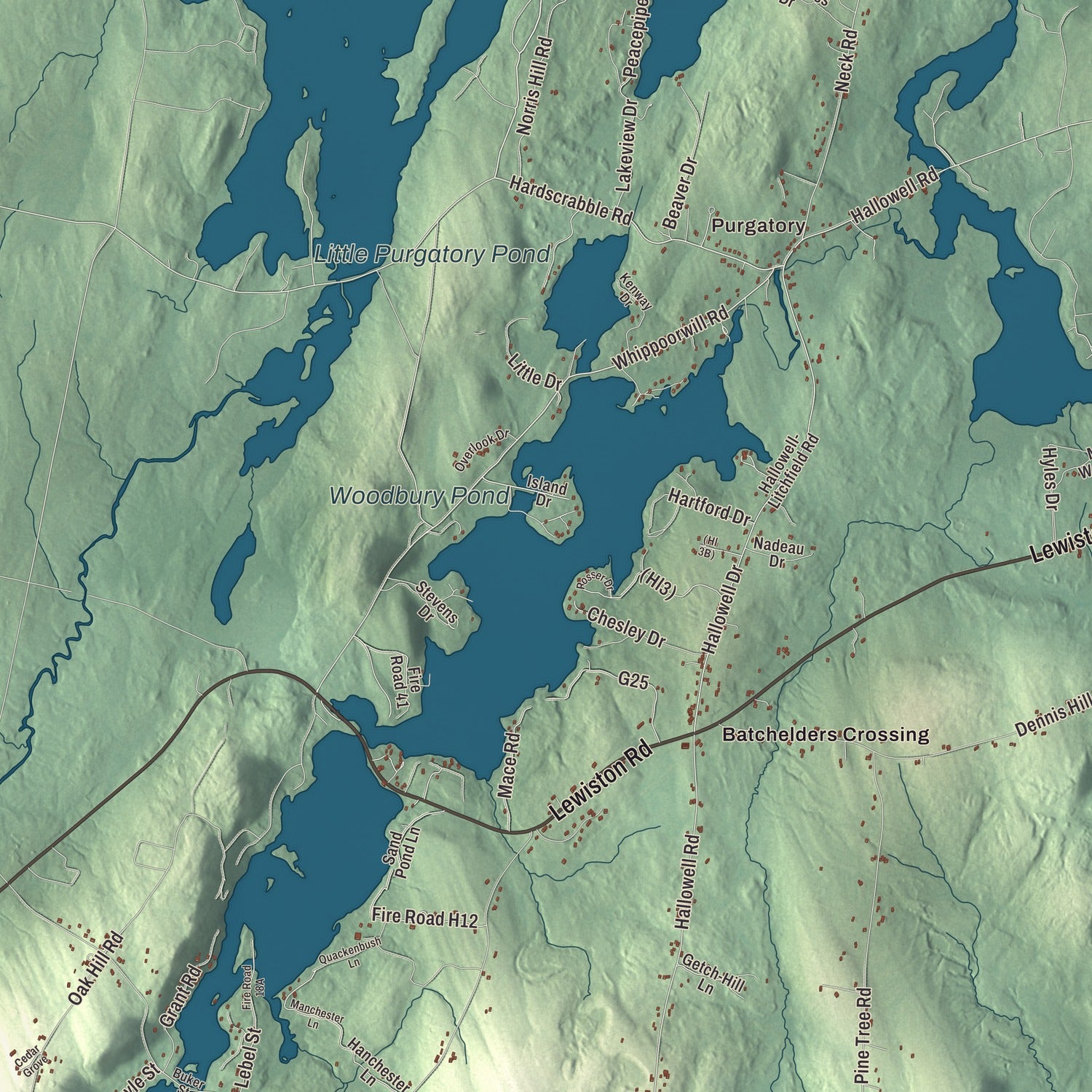Terrain and local geography detail from the Litchfield, Maine map