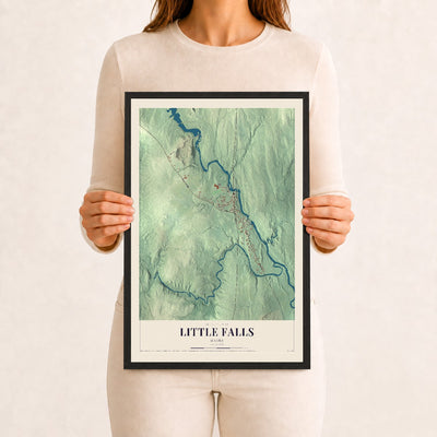Little Falls, Maine map print - 12 x 18 black Ayous wood frame