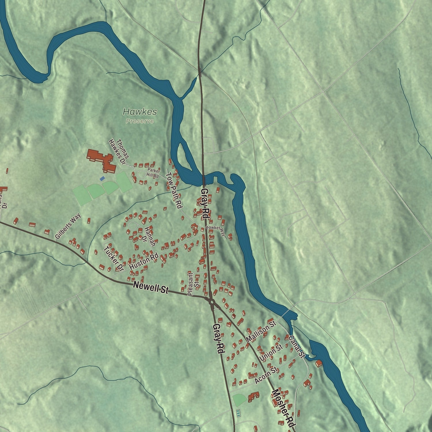 Terrain and local geography detail from the Little Falls, Maine map