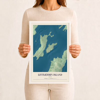 Littlejohn Island, Maine map print - 12 x 18 white Ayous wood frame