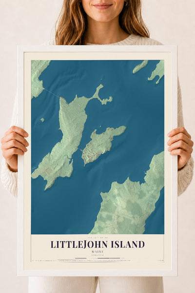 Littlejohn Island, Maine map print - 18 x 24 white Ayous wood frame