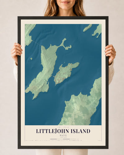 Littlejohn Island, Maine map print - 24 x 36 black Ayous wood frame
