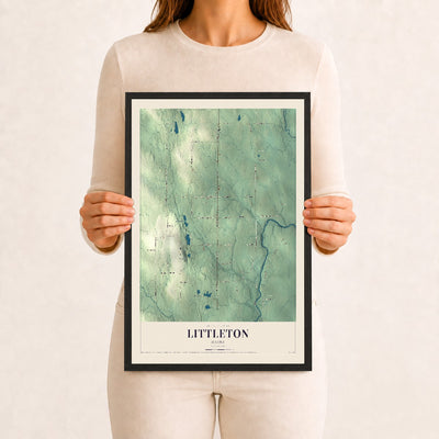 Littleton, Maine map print - 12 x 18 black Ayous wood frame