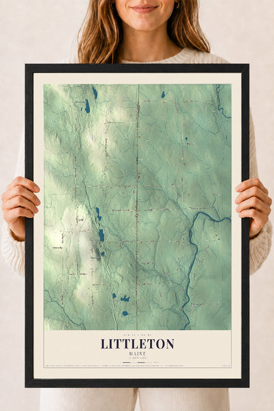 Littleton, Maine map print - 18 x 24 black Ayous wood frame
