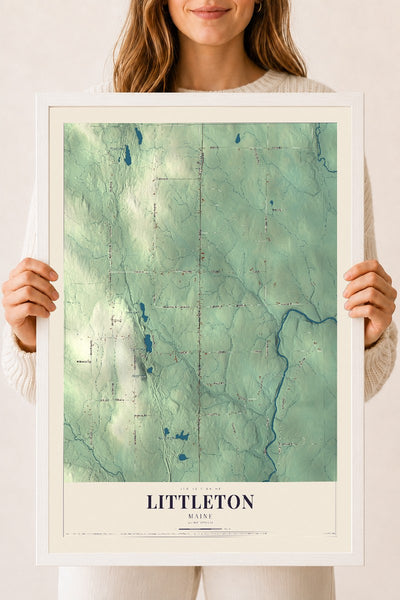 Littleton, Maine map print - 18 x 24 white Ayous wood frame
