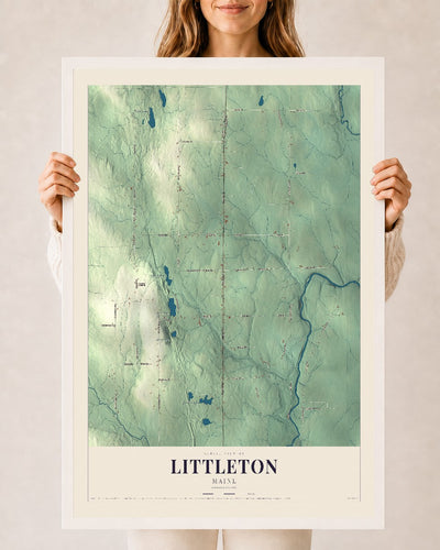 Littleton, Maine map print - 24 x 36 white Ayous wood frame